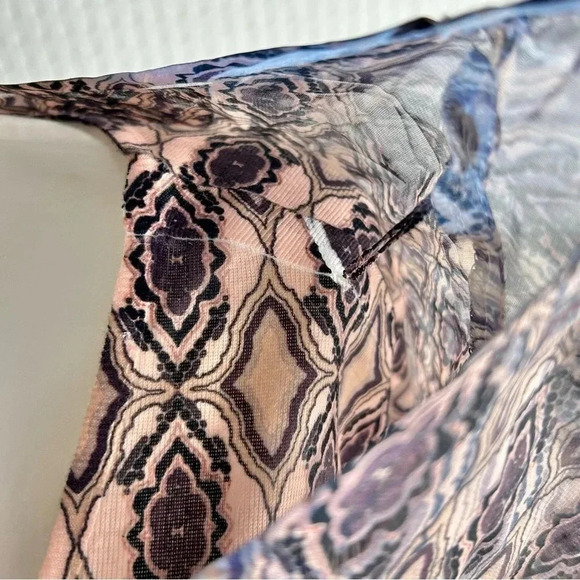 One World Plus Sz 1X Printed Long Sleeve Top w/ Chiffon Embellish Poncho Purple - Picture 12 of 14